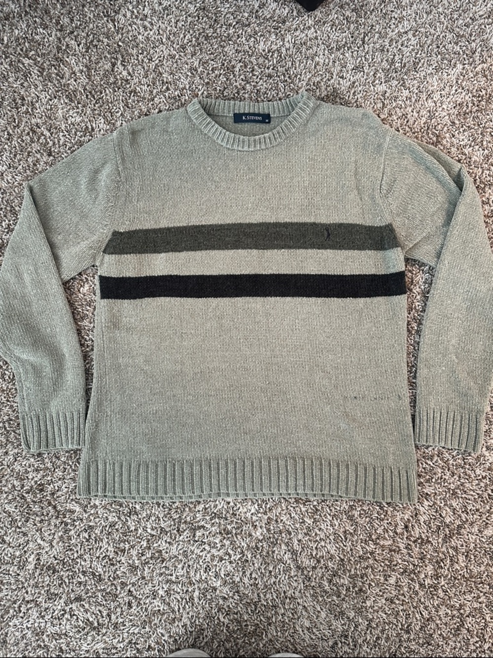 Vintage K. Stevens Men's Crewneck Striped Grandpa Golf Sweater - Sage Green